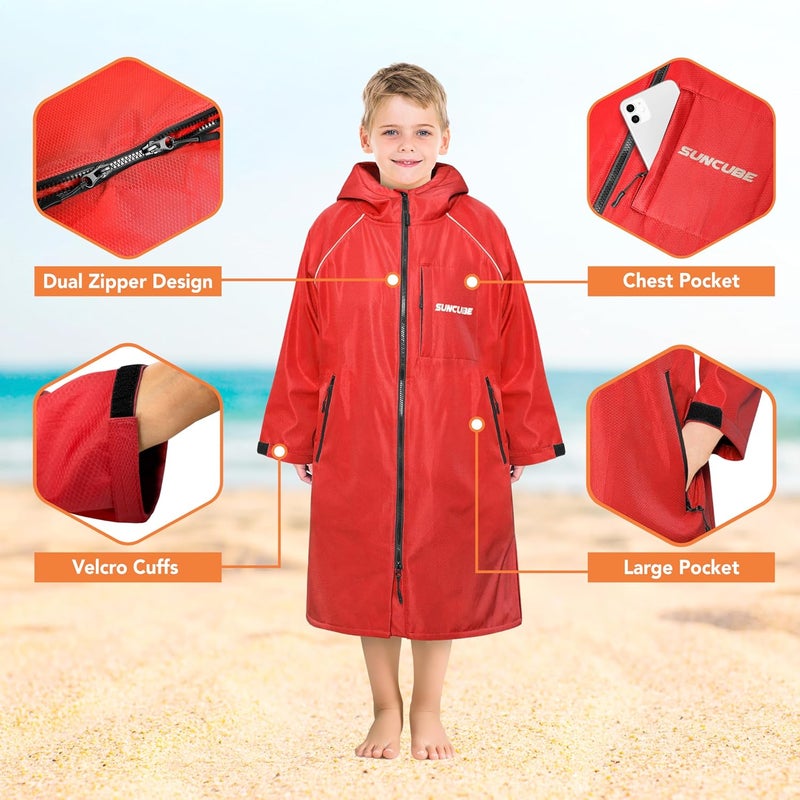 Suncube Swim Parka Boy Girl, Unisex Kids Hooded Changing Robe with Warm Fleece Lining for Swimming, Surfing, Water Sports - Image 3
